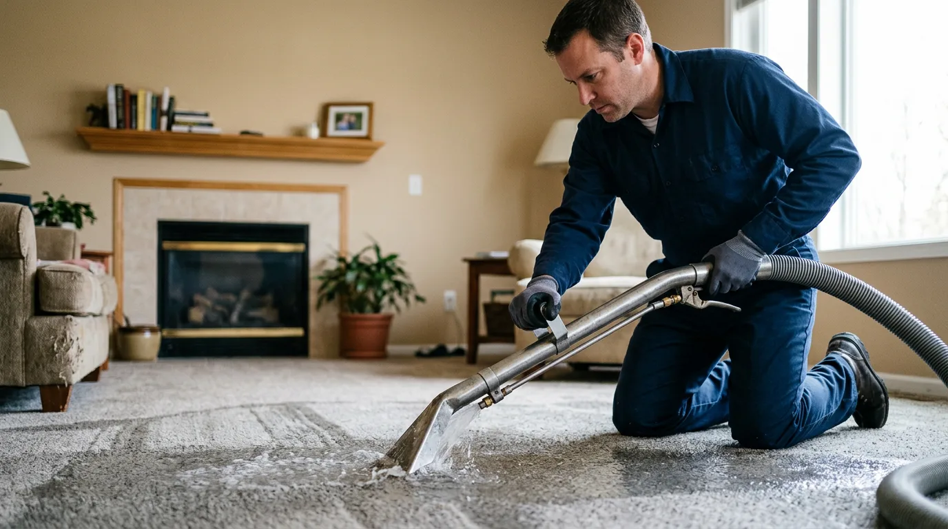 Water damage restoration technician working near Follansbee, WV